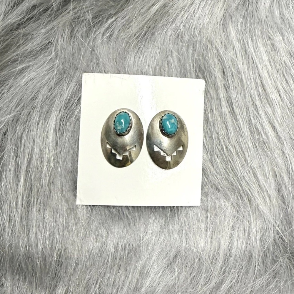 Silver and Turquoise Stud Earrings - Picture 1 of 3